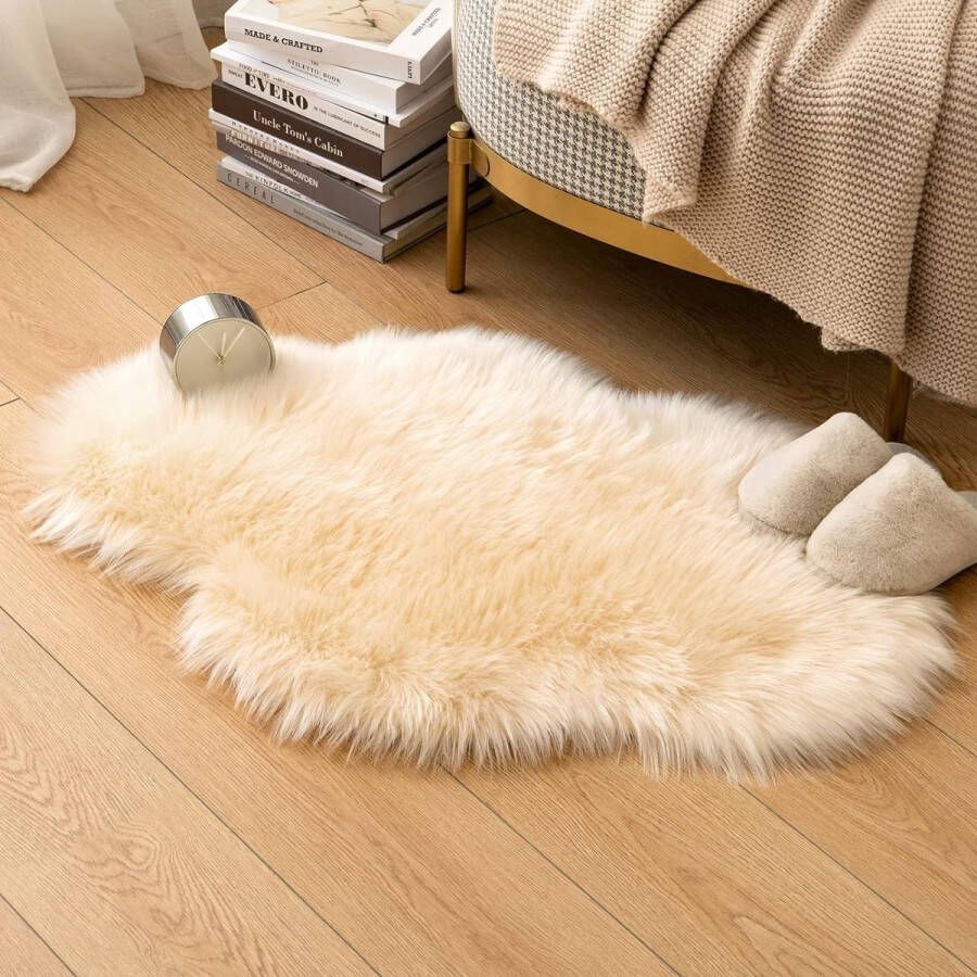 Vloerkleed Tapijt 60x90cm Imitatiebont Suède Badkamer Slaapkamer Woonkamer Decoratie Zacht en Warm Kleed Beige