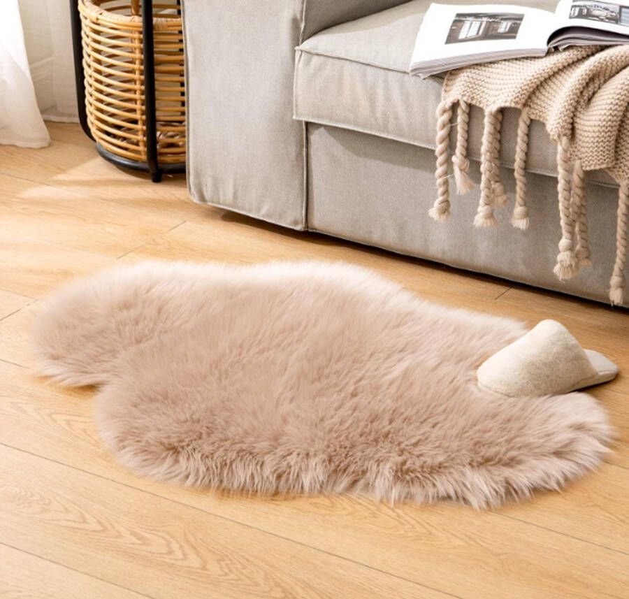 Vloerkleed Tapijt 60x90cm Imitatiebont Suède Badkamer Slaapkamer Woonkamer Decoratie Zacht en Warm Kleed Lichtbruin