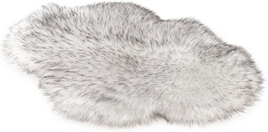 Vloerkleed Tapijt Nep schapenvacht Hoogpolig vloerkleed Zacht kleed Imitatiebont Pluizig tapijt Modern interieurkleed Slaapkamerkleed Kinderkamer tapijt Decoratief vloerkleed 60 x 90 cm Grijs wit Comfortabel en warm