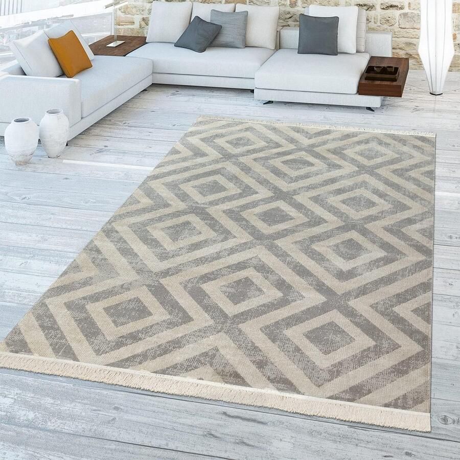 Vloerkleed Tapijt voor Binnen en Buiten Geometrisch Ruitjes Design Ø 200 cm