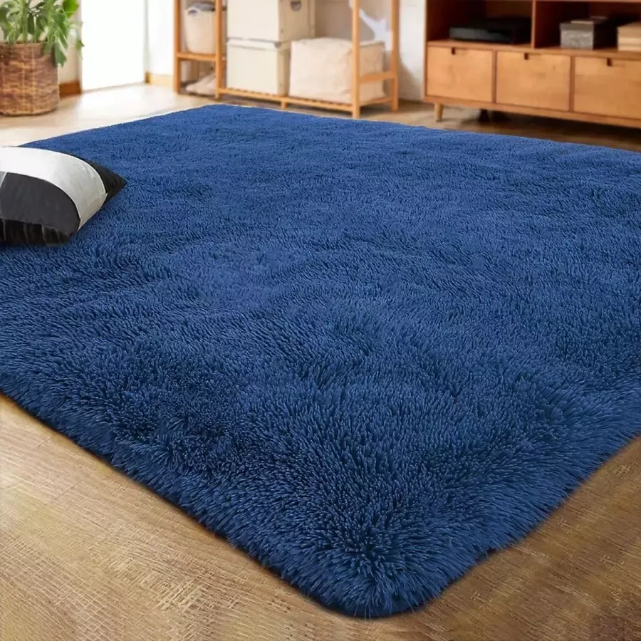 Vloerkleed Tapijt Woonkamer Donker Blauw 120 x 160 CM Effen Modern