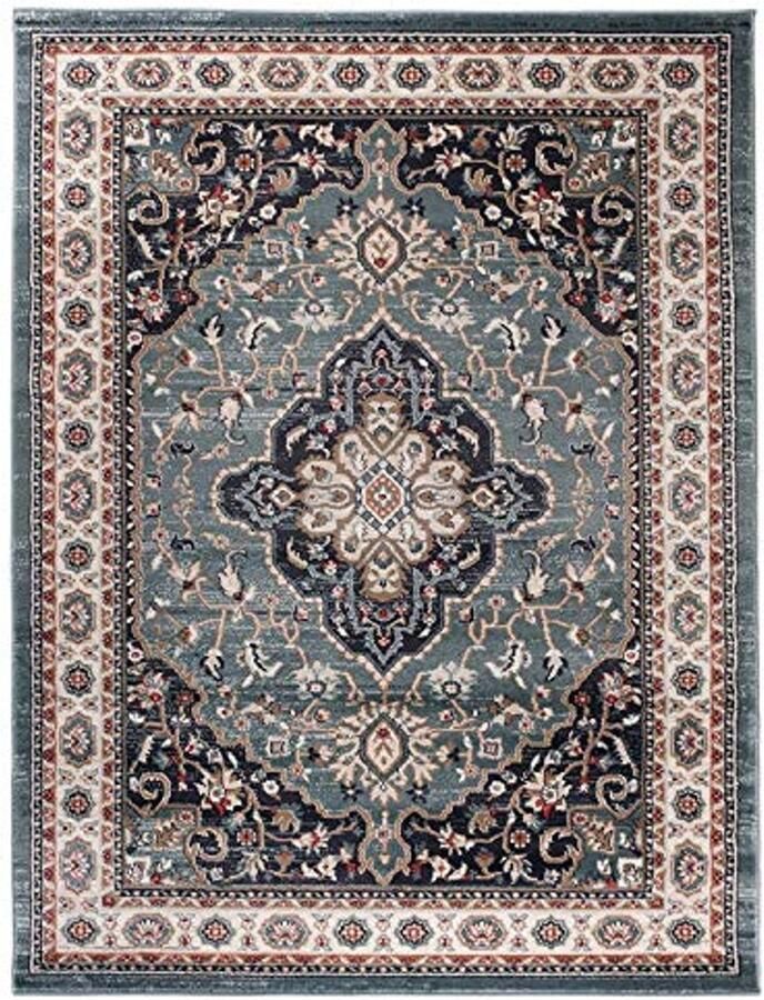 Vloerkleed Traditioneel met Oriëntaals Patroon Tapijt voor Woonkamer Slaapkamer en Eetkamer Antistatisch en Onderhoudsarm 60x100 cm Donker Groen Crème Beige