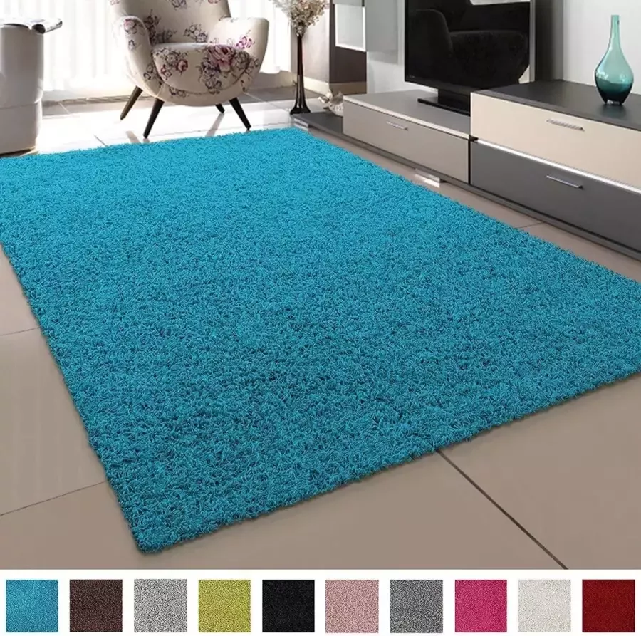 Muratap Tapijtenloods Loca Shaggy Vloerkleed Turquoise Hoogpolig Effen Tapijt Woonkamer Slaapkamer 80x150 CM - Foto 2