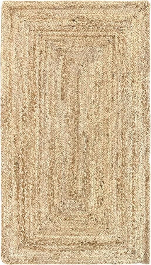 Vloerkleed van Jute 110x60cm Handgeweven Natuurlijk Tapijt voor Woonkamer Slaapkamer Eetkamer