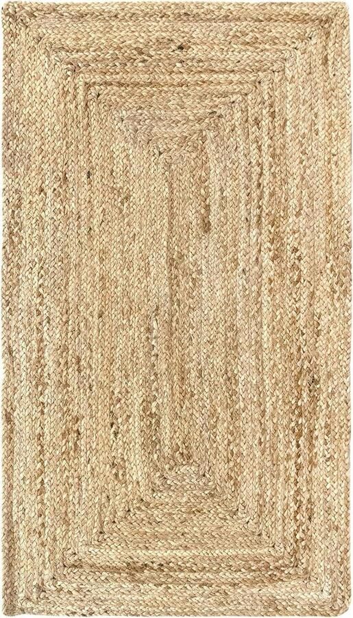 Vloerkleed Van Jute Tapijt Alhambra Natuurlijk Handgeweven 100% Natuurlijk Tapijt Van Jute Voor Woonkamer-Slaapkamer-Eetkamer-Gang-Ingang 110x60cm vloerkleed