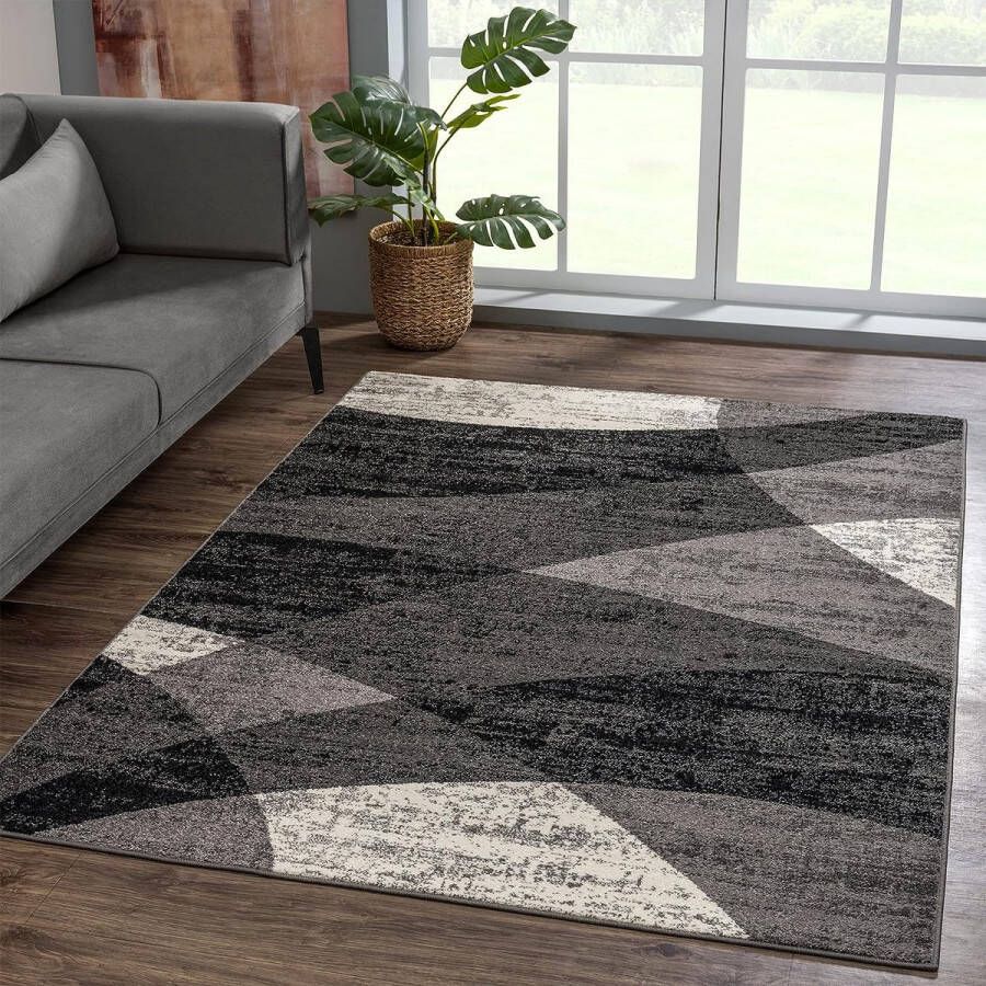 Vloerkleed vintage moderne tapijten voor de woonkamer laagpolig tapijt in zwart Öko-Tex 100 gecertificeerd afmetingen: 80 x 150 cm
