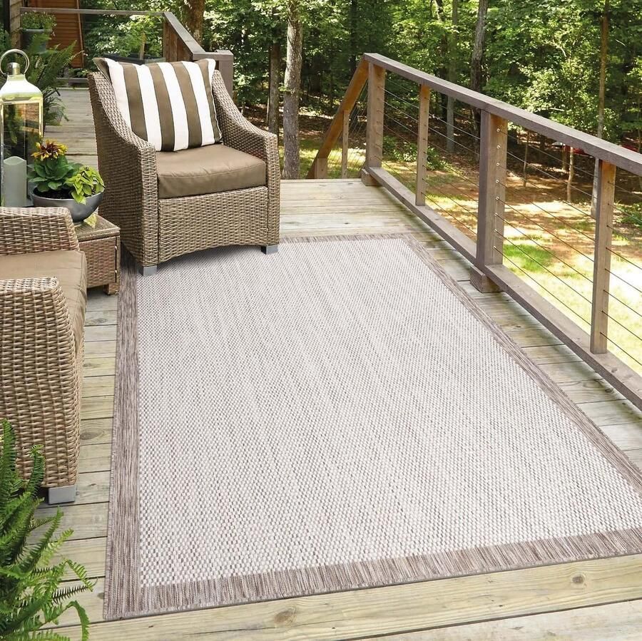 Vloerkleed voor Binnen en Buiten Weerbestendig Beige Tapijt voor Terras Tuin en Woonkamer