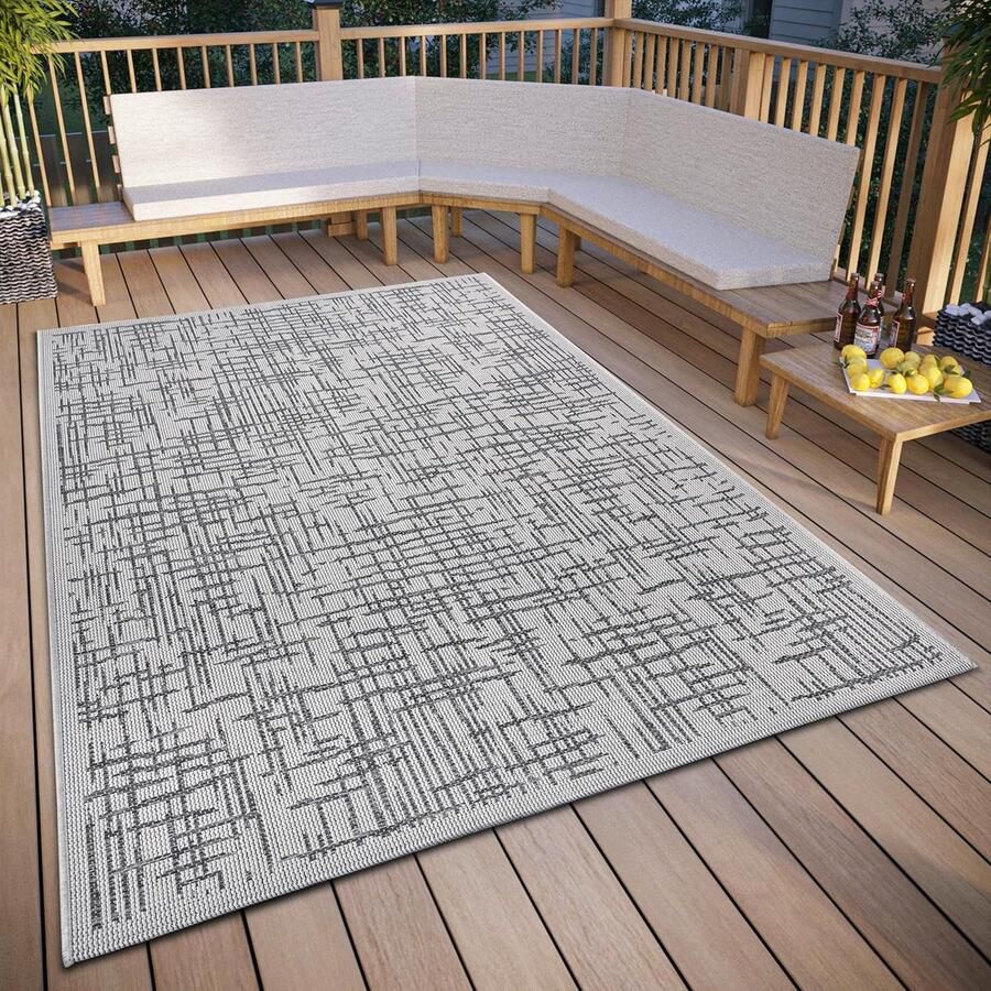 Vloerkleed voor Binnen en Buiten Weerbestendig Modern Patroon Waterdicht en Robuust Tapijt voor Tuin Balkon en Terras Beige Grijs 115 x 170 cm