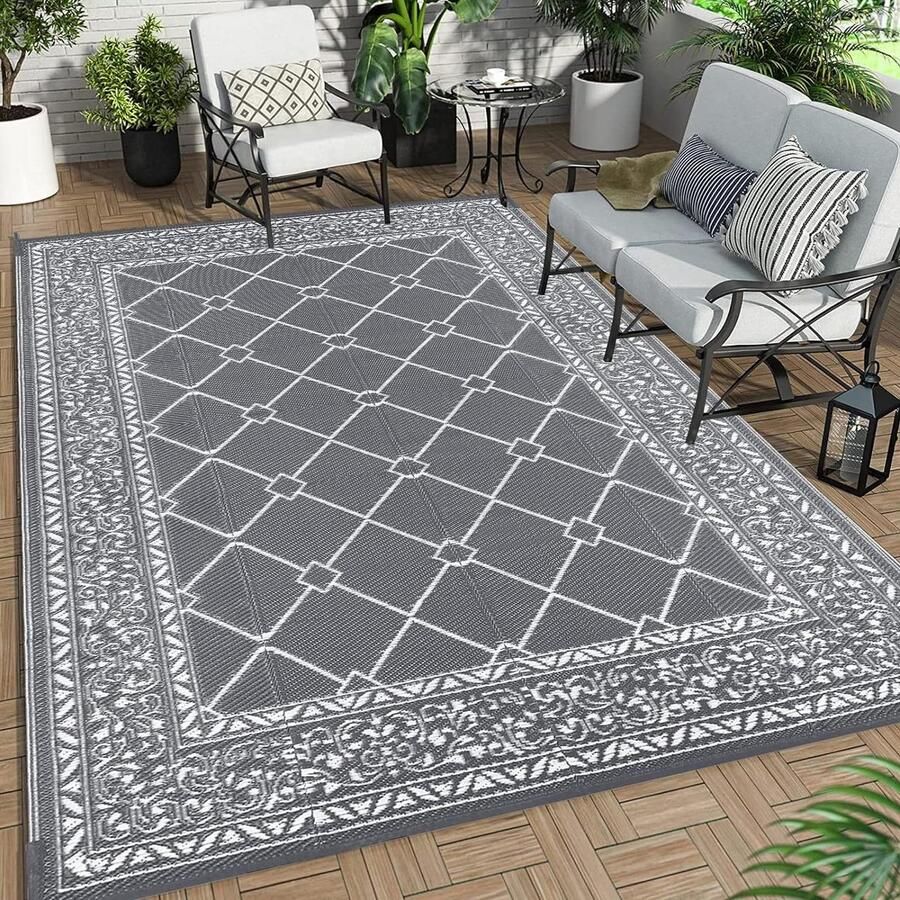 Vloerkleed voor buiten 150 x 240 cm duurzaam plastic strogeweven strandmat omkeerbaar terras balkon vloertapijt draagbaar waterdicht tuintapijt camper terras achtertuin veranda vloerkleed