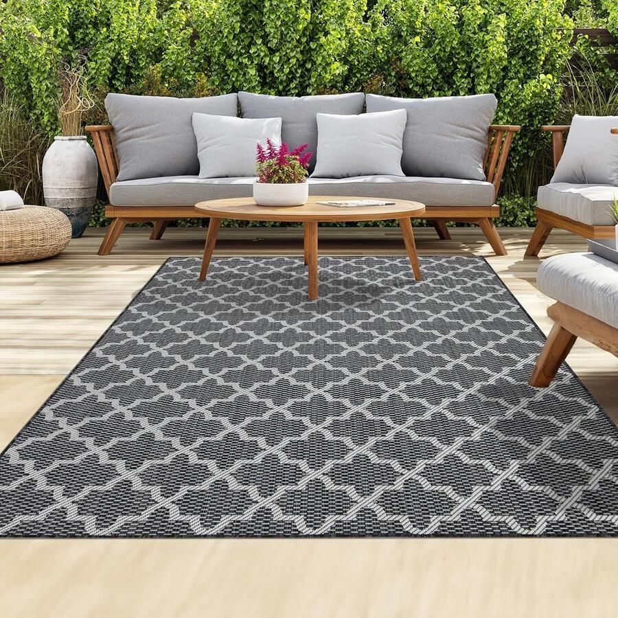 Vloerkleed voor Buiten UV- en Weerbestendig Tapijt voor Terras Balkon Tuin 80 x 150 cm Antracietcrème