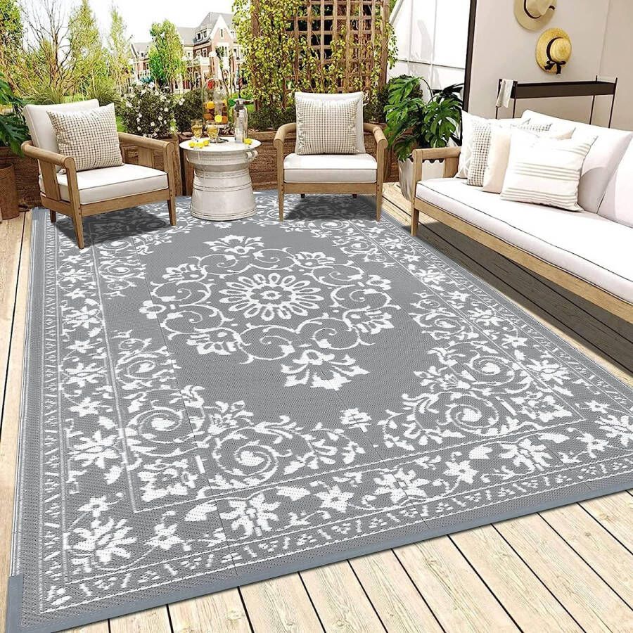 Vloerkleed voor buiten weerbestendig en uv-bestendig plastic gerecycled buitentapijt woonkamertapijt handgeweven tapijt vloermat voor terrassen balkon tuin serre camper 150 x 210 cm