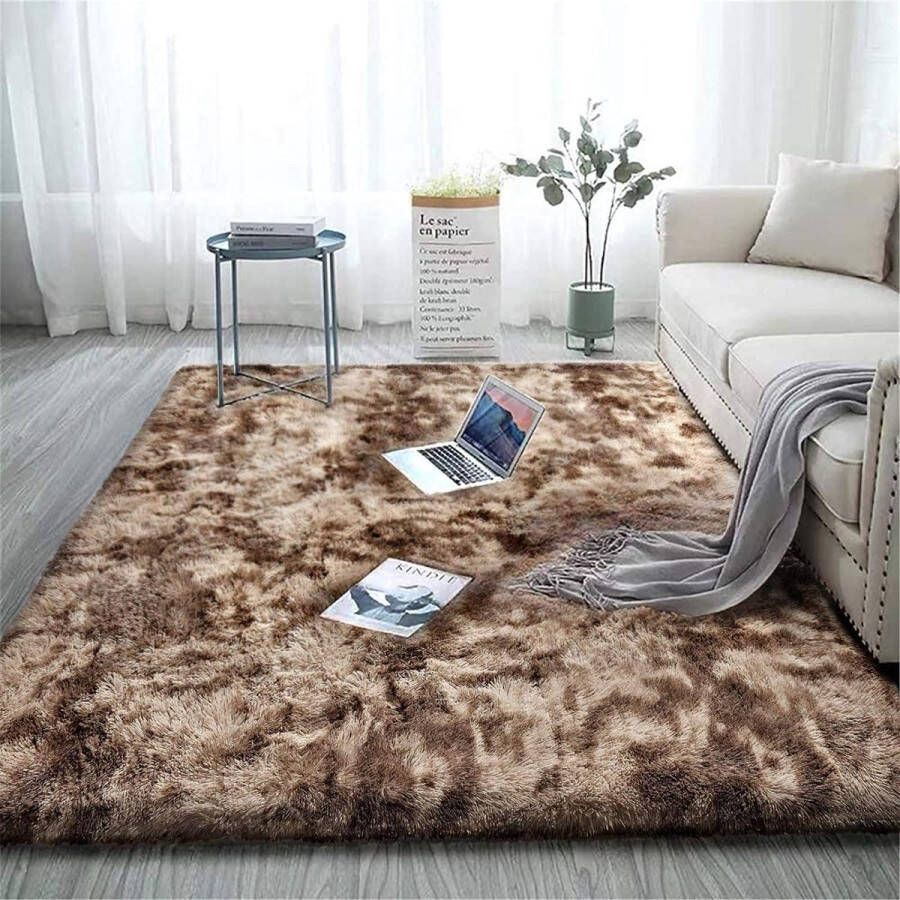 Vloerkleed voor de slaapkamer shaggy tapijt zachte tapijten pluizige kleurrijke batik-tapijten tapijt nieuw bruin 120 x 160 cm