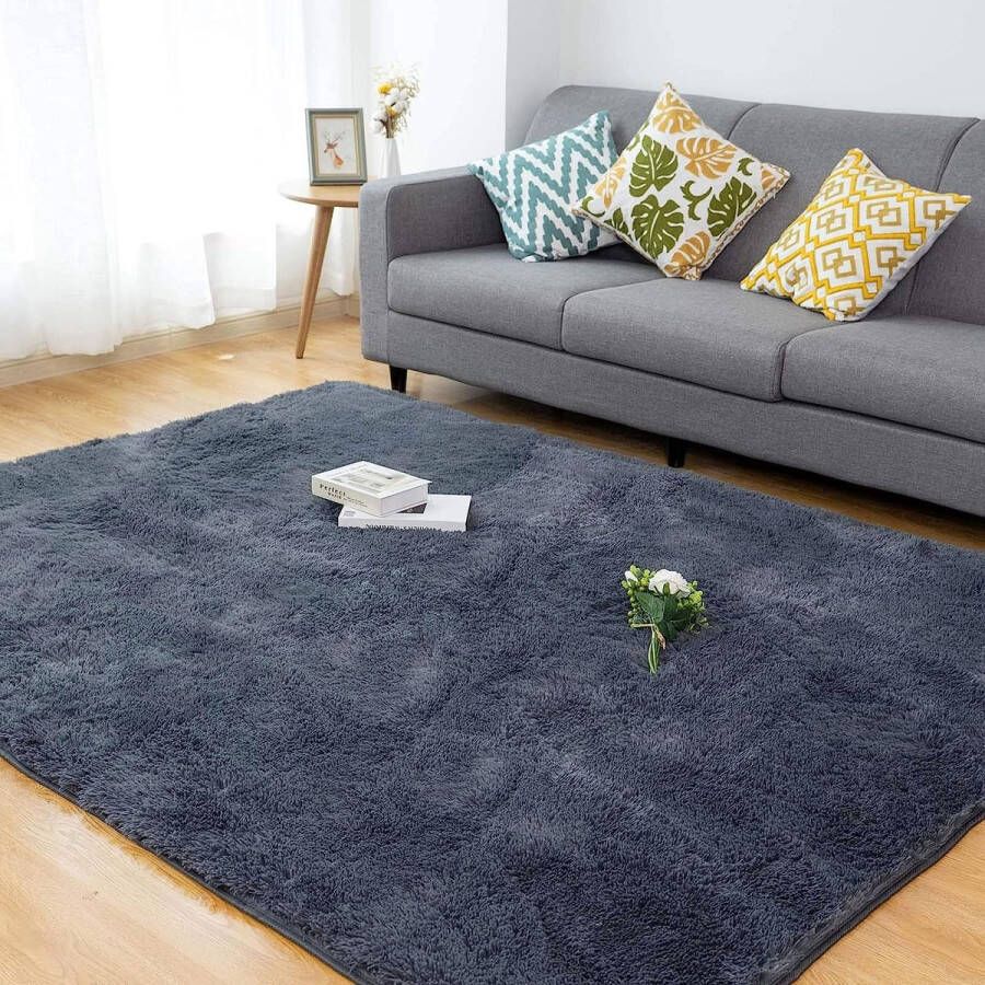 Vloerkleed voor de woonkamer 120 x 180 cm wollige hoogpolige tapijten groot superzacht woonkamer tapijt shaggy anti-slip onderkant tapijten moderne loper tapijt grijs