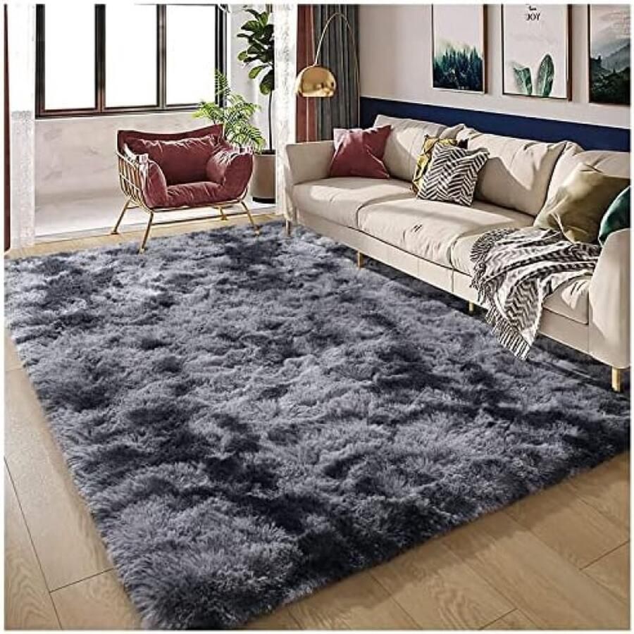 Vloerkleed voor de woonkamer hoogpolig wasbaar 80 x 160 cm modern antislip onderkant tapijt groot voor woonkamer slaapkamer slaapzaal (donkergrijs)