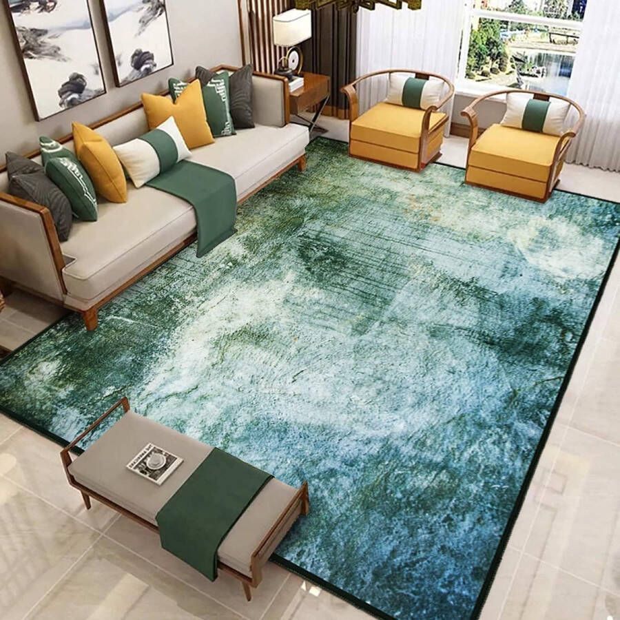 Vloerkleed voor de woonkamer laagpolig 120 x 160 cm modern tapijt voor binnen wasbaar slaapkamertapijt blauw-groen abstract tapijt zacht en onderhoudsvriendelijk antislip onderkant