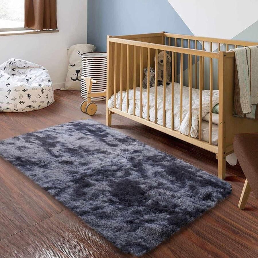 Vloerkleed voor de woonkamer modern tapijt zacht lang pluizig rechthoekig luxueus comfortabel voor woonkamer slaapkamer meisjes en kinderen (80 x 150 cm grijs zwart)