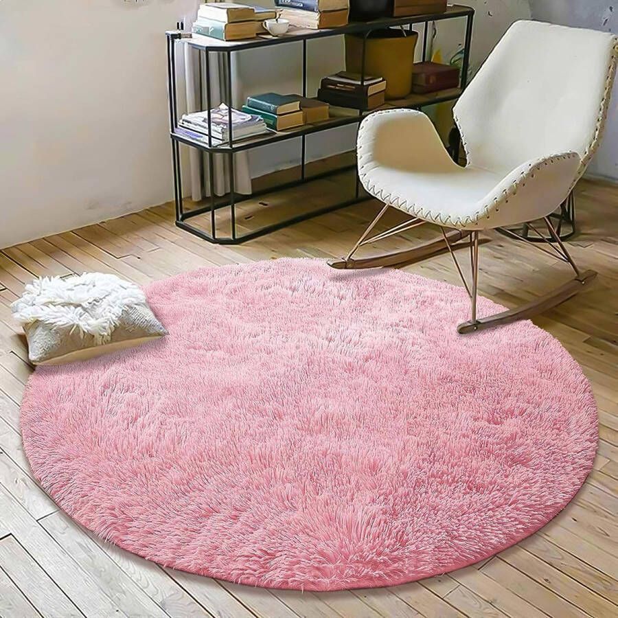 Vloerkleed voor de woonkamer pluizig tapijt modern van velours superzacht en wollig zacht lang decoratief stoelkussen bank mat (roze 140 x 140 cm)