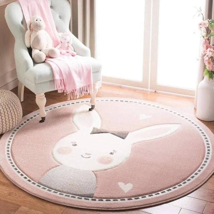 Vloerkleed voor Kinderen Rond Pluizig en Wasbaar Tapijt voor Kinderkamer en Woonkamer