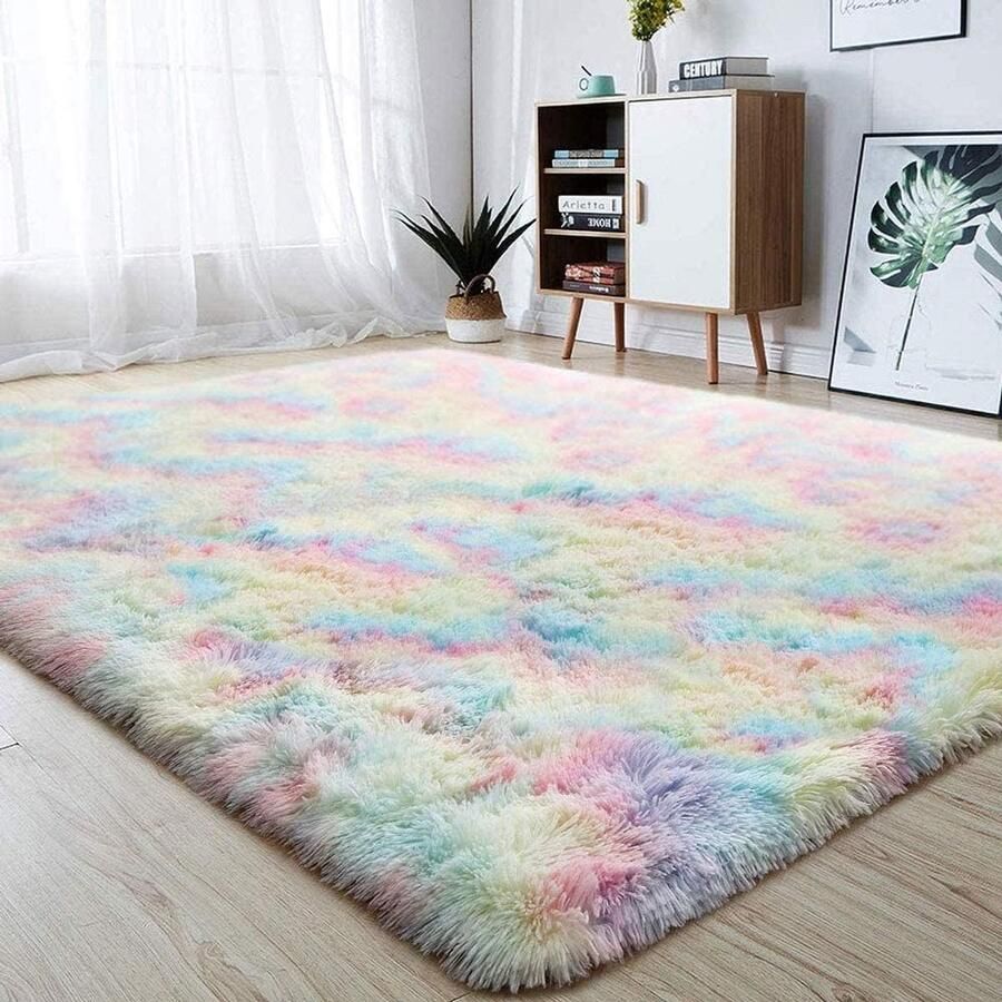 Senza Marchio vloerkleed voor meisjes wollig regenboogtapijt voor kinderen baby slaapkamer kinderkamer wooncultuur groot vloertapijt 60 x 120 cm