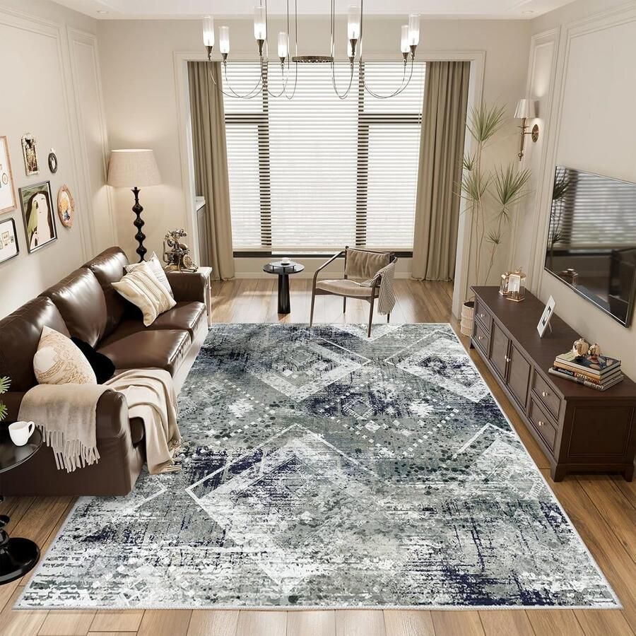 Vloerkleed voor woonkamer abstract vintage antislip 1 stuk blauwgroen 160 x 230 cm