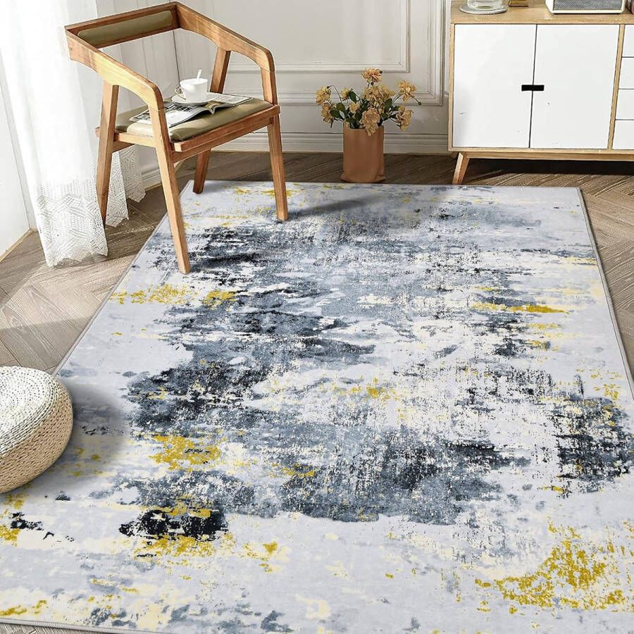 Vloerkleed voor woonkamer slaapkamer laagpolig wasbaar zacht antislip modern abstract design wit-grijs 120 x 170 cm