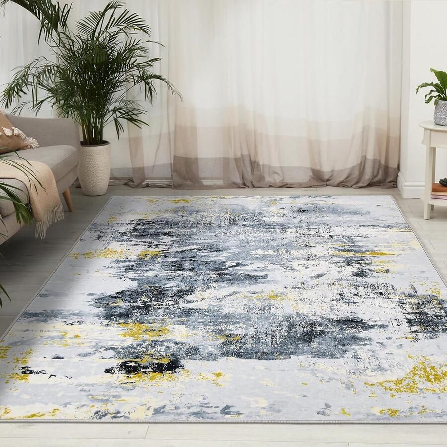 Vloerkleed voor woonkamer slaapkamer laagpolig wasbaar zacht antislip modern abstract design wit-grijs 160 x 230 cm
