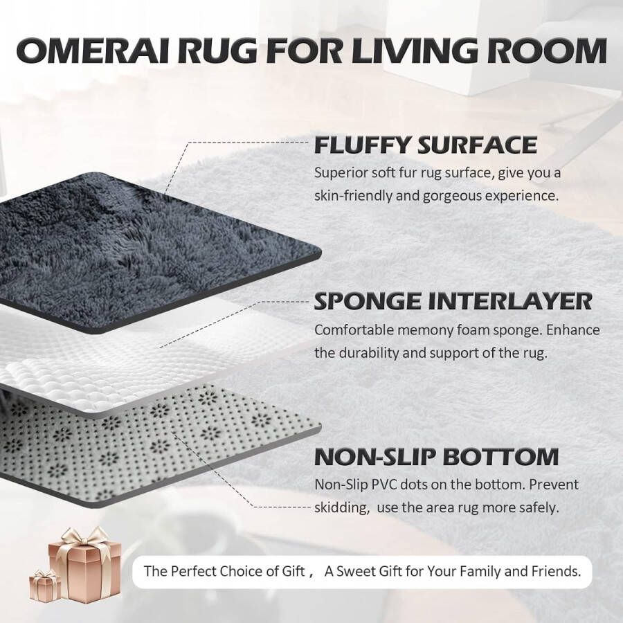 Vloerkleed voor woonkamer slaapkamer wasbaar groot superzacht antislip grijs wollig hoogpolig shaggy tapijt (grijs 120 x 180 cm)