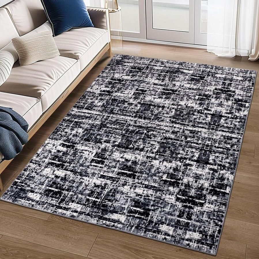 Vloerkleed voor woonkamer wasbaar 120 x 180 cm zwart