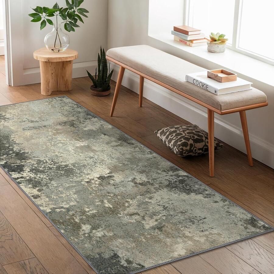 Vloerkleed voor woonkamer Wasbaar Laagpolig Tapijt Geschikt voor Slaapkamer Keuken en Eetkamer Warmgrijs 80x150CM