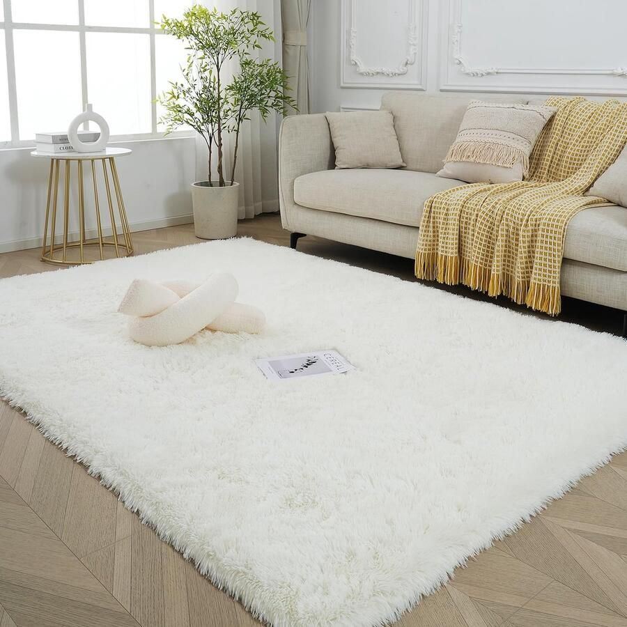 Langpolig Vloerkleed Wit 160 x 230 cm Zacht en Pluizig
