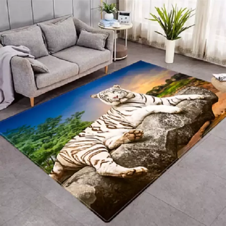 Vloerkleed witte tijger anti-slip tapijt keukenkleed salontafel kleed woonkamer slaapkamer foam 120 x 160 cm
