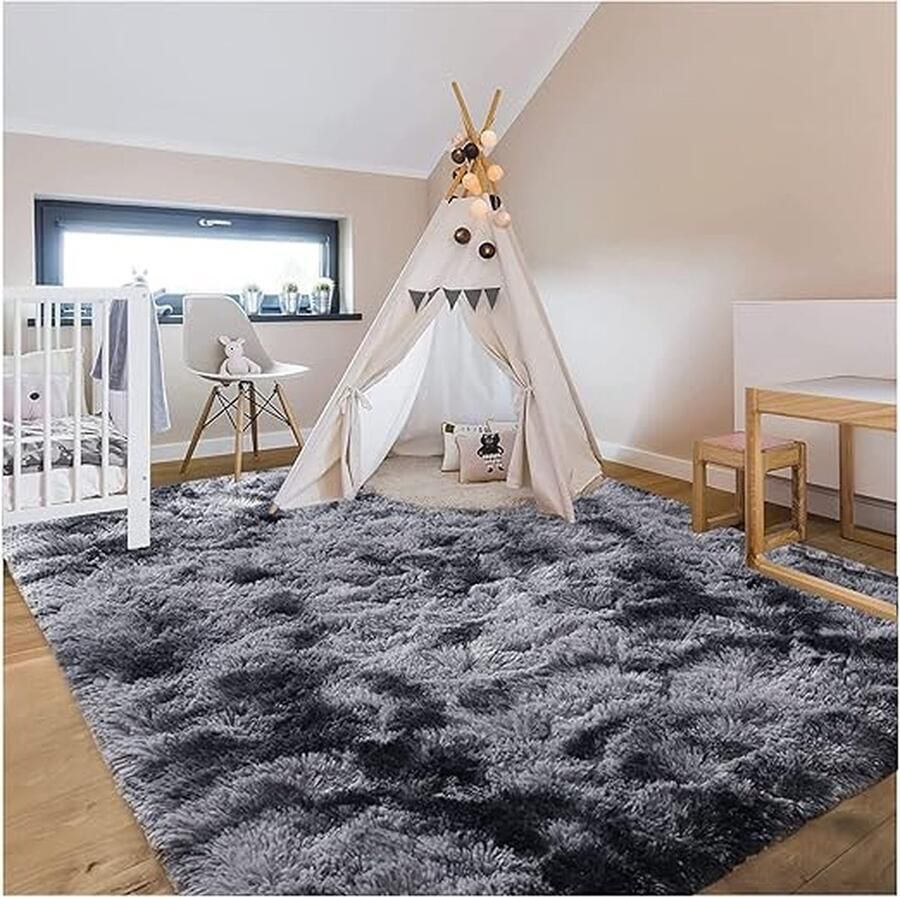 Vloerkleed woonkamer hoogpolig wasbaar 120 x 200 cm modern met antislip onderkant zacht groot voor woonkamer slaapkamer slaapzaal donkergrijs