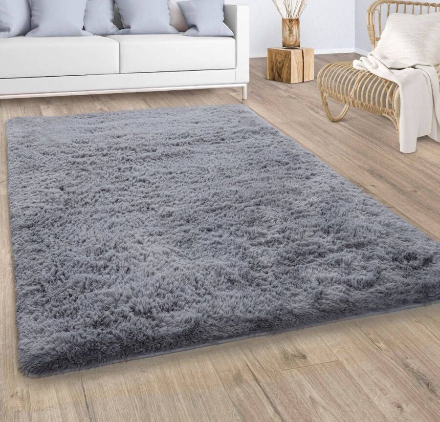 Vloerkleed Woonkamer Vacht Imitatiebont Shaggy Wollig Eenkleurig Grijs Maat:120x170 cm