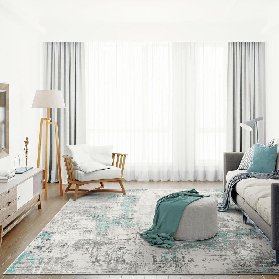 Vloerkleed woonkamer wasbaar laagpolig modern tapijt voor slaapkamer keuken eetkamer groen tapijt met grijs patroon groot: 120 x 170 cm