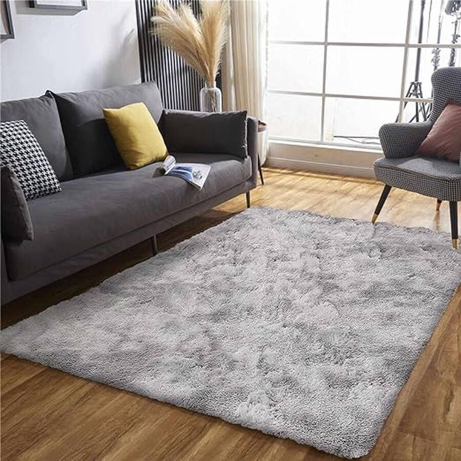 Vloerkleed zacht pluizig shaggy tapijten woonkamer grijs groot modern pluche hoogpolig antislip vloermat kinderkamer nachtkastje (grijs-wit 120 x 160 cm)