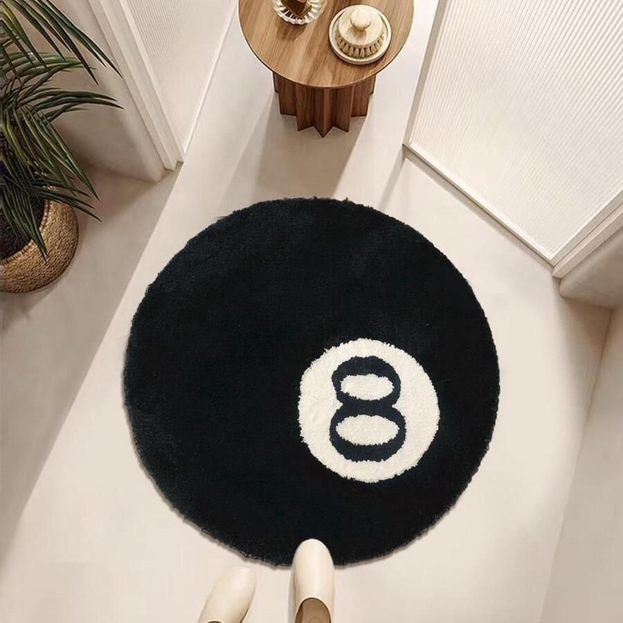 Vloerkleed zwart-wit 60 cm antislip wasbaar voor woonkamer eetkamer slaapkamer Hamon cirkeltapijt