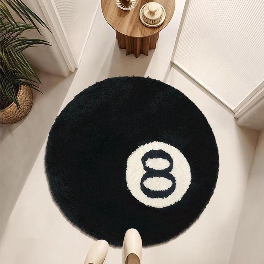 Vloerkleed zwart-wit voor 8 ballen gevlokt antislip wasbaar en zacht cirkeltapijt voor woonkamer eetkamer slaapkamer decoratie 100 cm