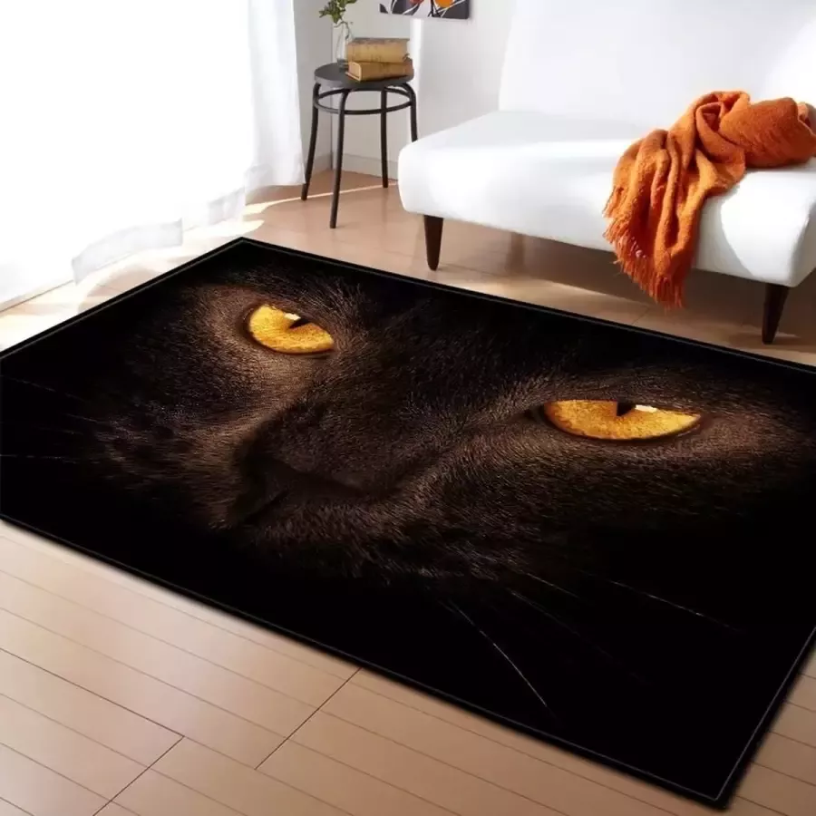 Vloerkleed zwarte kat kattenogen poes anti-slip tapijt keukenkleed salontafel kleed woonkamer slaapkamer foam 120 x 160 cm