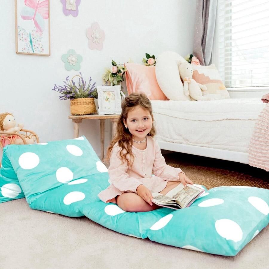 Vloerkussen Bed Lounger Cover Gezellig Stijlvol voor Kinderen Volwassenen Fauteuil Vloerkussen voor ultiem comfort Peuter Dutje Mat Alleen hoes Aqua Polka Dot King