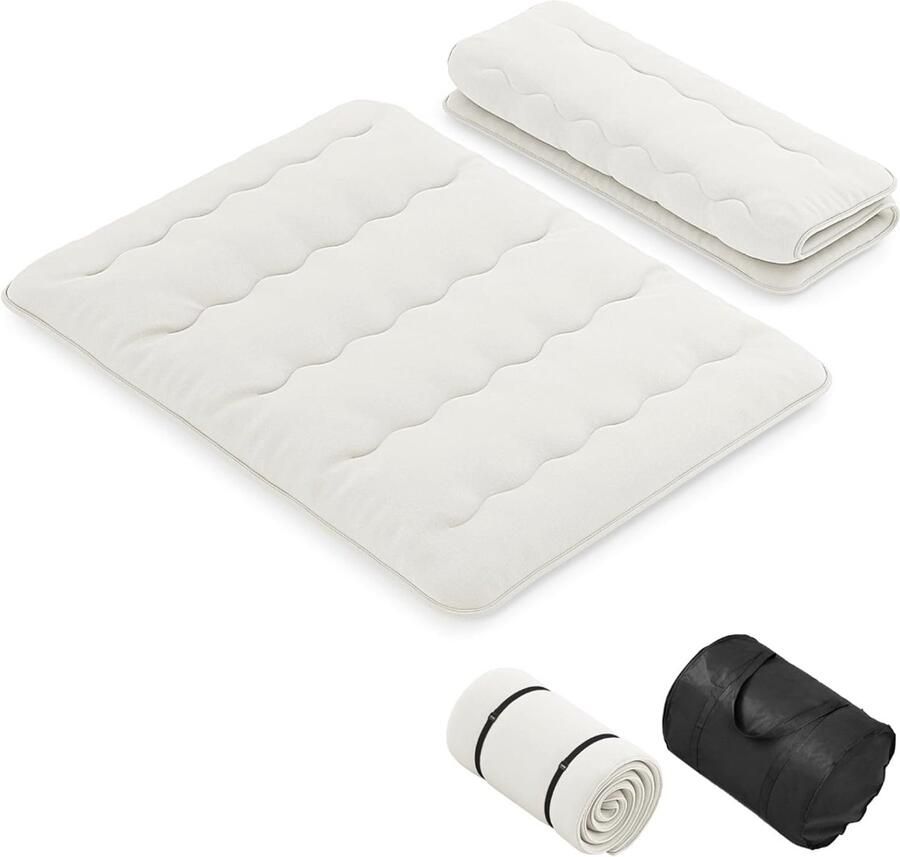 Vloermatras 140 x 200 cm Japanse futon opvouwbaar matras met draagtas en afneembare hoes voor logeerkamer slaapkamer