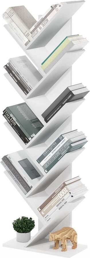 Vloerstaande boom-boekenplank Furinno 9-laags boekenkast wit met voldoende ruimte