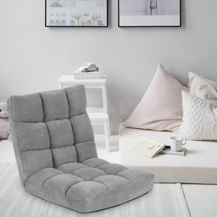 Vloerstoel gevoerd opvouwbaar vloerkussen 14-voudig verstelbaar vloerkussen met rugleuning luie bank meditatiestoel vensterstoel (zwart)