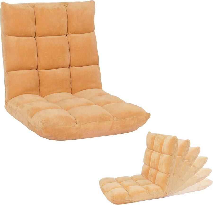 Vloerstoel met 6 Relaxposities Inklapbare Comfortabele Zitzak Lichtbruin Fluweel