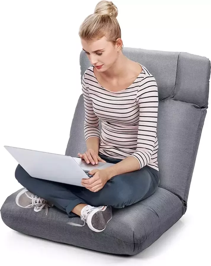 Vloerstoel met verstelbare rugleuning en hoofdsteun vloerstoel met ligfunctie vloerkussen gevoerd meditatiestoel vensterstoel tot 150 kg belastbaar (grijs)