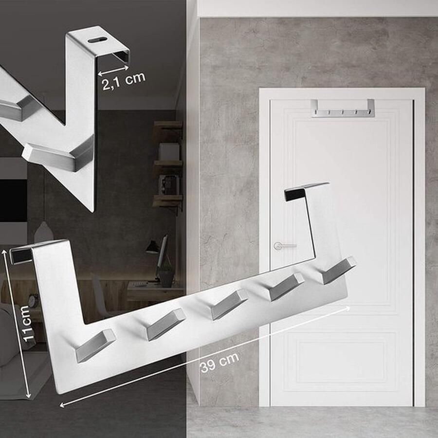 VMbathrooms Deurkapstok met Uniek Haakontwerp Deurhaakstrip voor Standaard Deursponning tot 2 1cm Kapstokhaak voor Deur