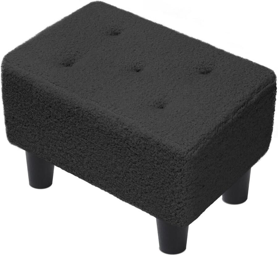 Voetbank voetenbank voetensteun met kunststof poten rechthoekige schoenenbank voor volwassenen imitatie teddybont 36 x 25 x 26 cm inktzwart ASND52B