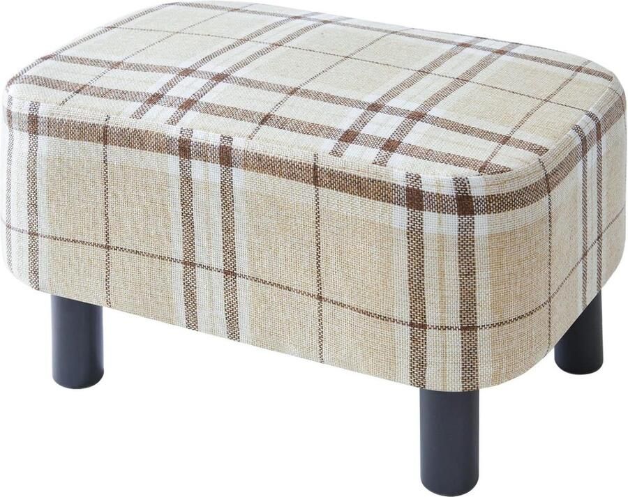 Voetenbank 42 cm rechthoekige poef met houten poten Moderne linnen stof Voetsteun voor woonkamer en slaapkamer Gestreept HD-HRF-BD215