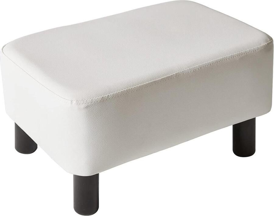 Voetenbank 42cm rechthoekige poef met stabiele houten poten moderne PU-leder wit gewatteerde zitting slaapkamer woonkamer schoenen verwisselen