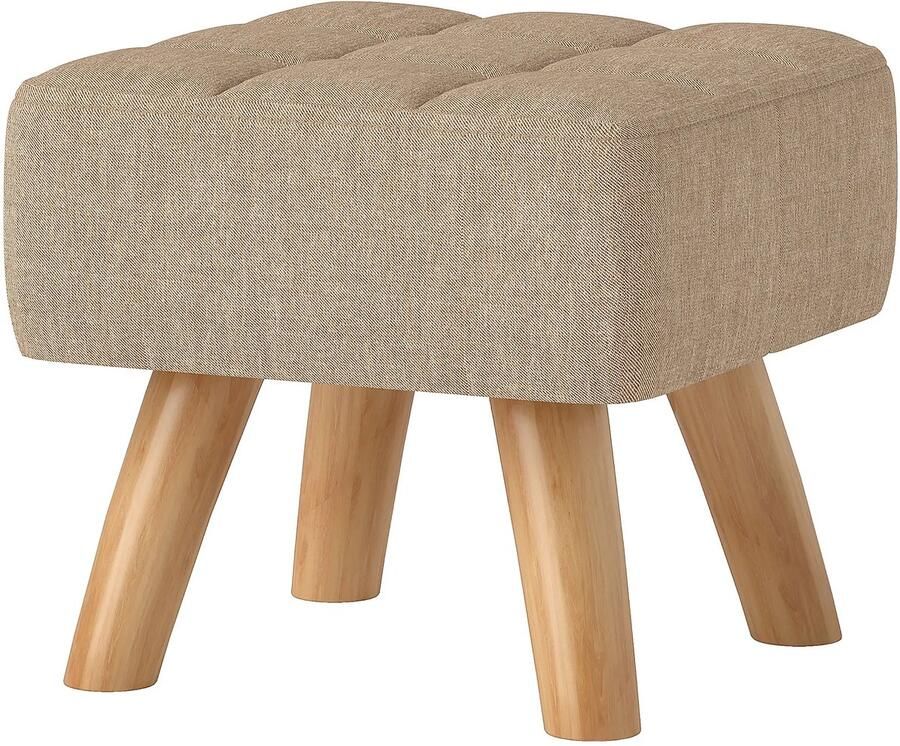 Voetenbank en Kruk – Stijlvolle Gepolsterde Poef met Linnenlook Stof – Bruin – Comfortabele Extra Zitting