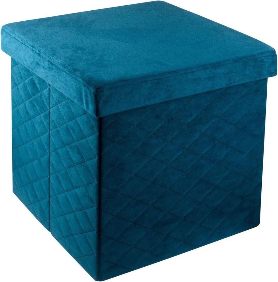 Voetenbank inklapbaar van fluweel gevoerd petrolblauw Zitzak Cubo 38 x 38 x 38 cm